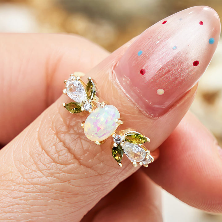 Olivenorma Delicate Opal Leaf Peridot Zircon Ring - image 3