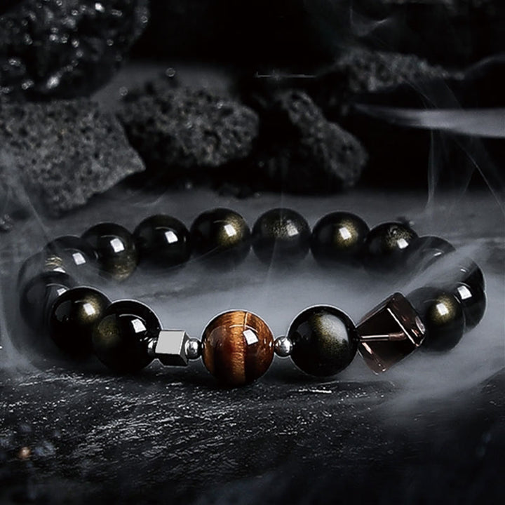 Olivenorma Dark Moon Harsh Sun Obsidian Beaded Bracelet - Harsh Sun - 10mm - 18cm - image 11