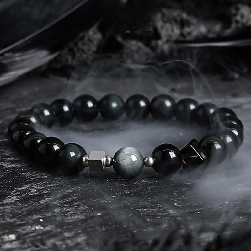 Olivenorma Dark Moon Harsh Sun Obsidian Beaded Bracelet - Dark Moon - 8mm - 18cm - image 0