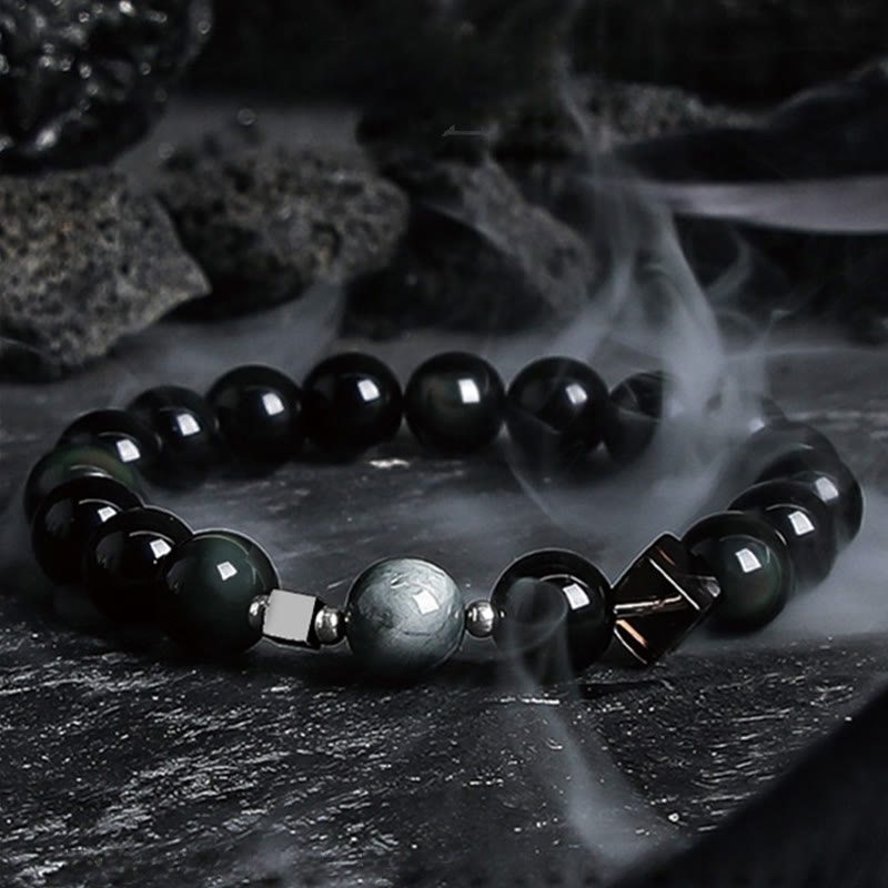 Olivenorma Dark Moon Harsh Sun Obsidian Beaded Bracelet - Dark Moon - 10mm - 18cm - image 5