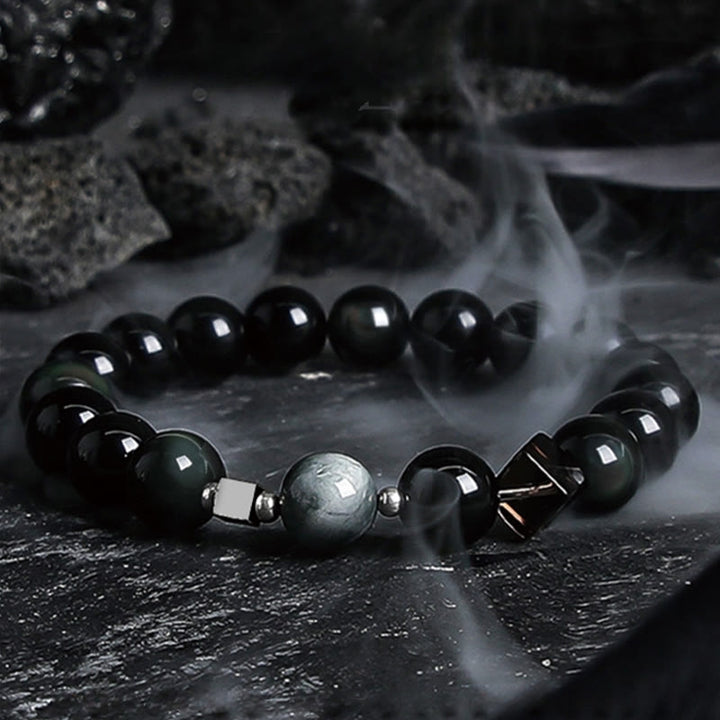 Olivenorma Dark Moon Harsh Sun Obsidian Beaded Bracelet - Dark Moon - 10mm - 18cm - image 5