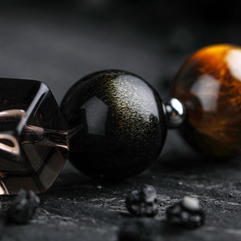 Olivenorma Dark Moon Harsh Sun Obsidian Beaded Bracelet - image 10