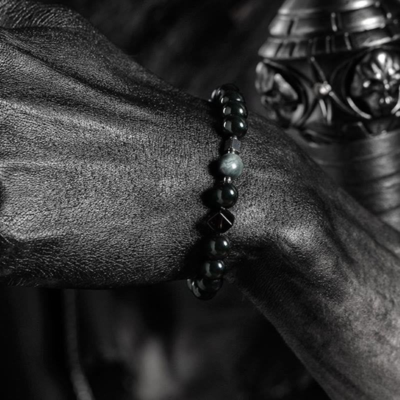 Olivenorma Dark Moon Harsh Sun Obsidian Beaded Bracelet - image 2