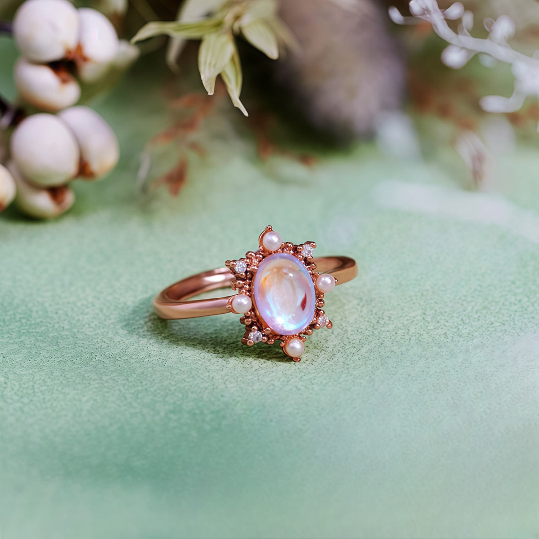 Olivenorma Artificial Moonstone Freshwater Pearl Vintage Style Ring - image 3