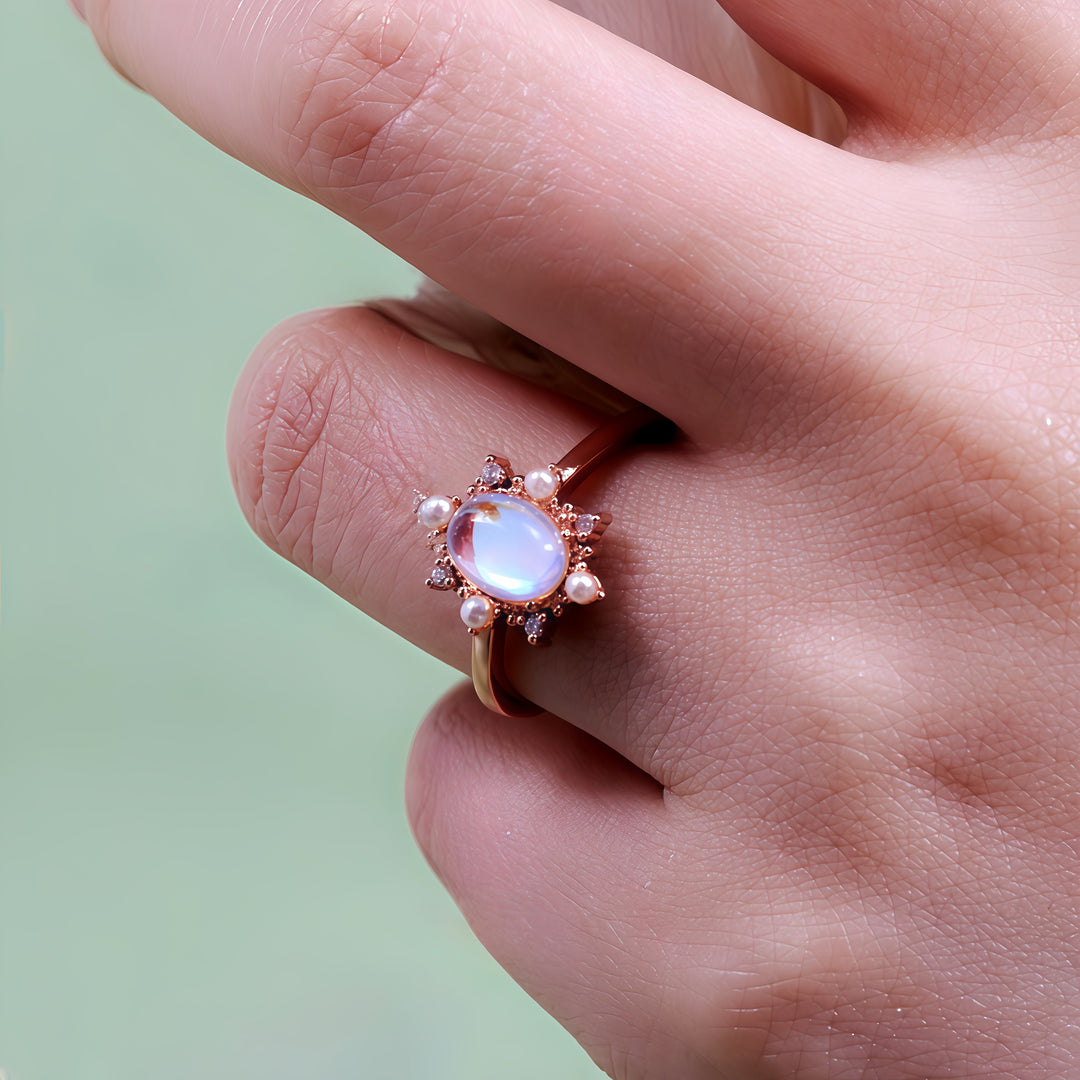 Olivenorma Artificial Moonstone Freshwater Pearl Vintage Style Ring - image 1