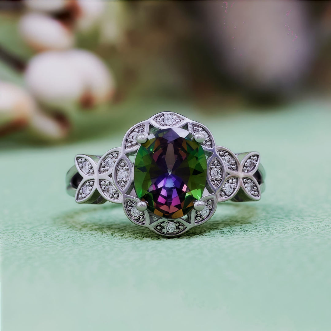 Olivenorma Natural Colorful Alexandrite Butterfly Carved Ring - image 1