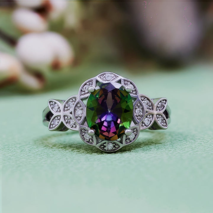 Olivenorma Natural Colorful Alexandrite Butterfly Carved Ring - image 1