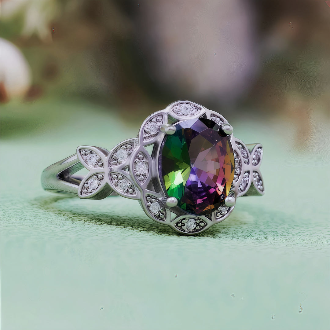 Olivenorma Natural Colorful Alexandrite Butterfly Carved Ring - image 4