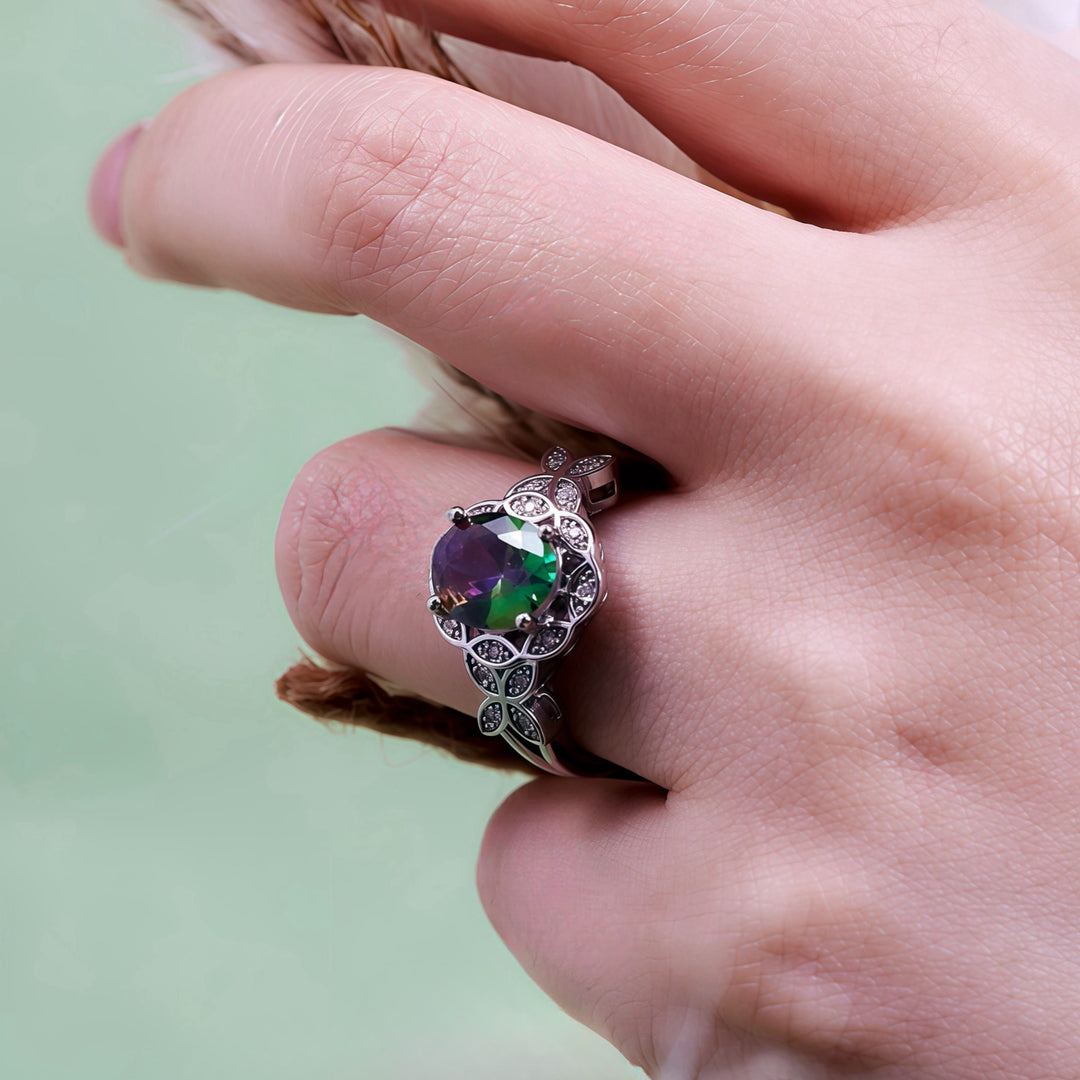 Olivenorma Natural Colorful Alexandrite Butterfly Carved Ring - image 2