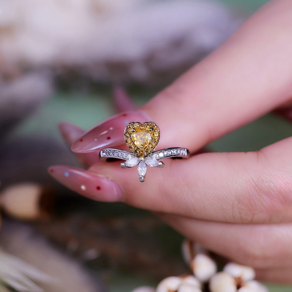 Olivenorma Heart Shape Citrine Crown White Zircon Ring - image 1
