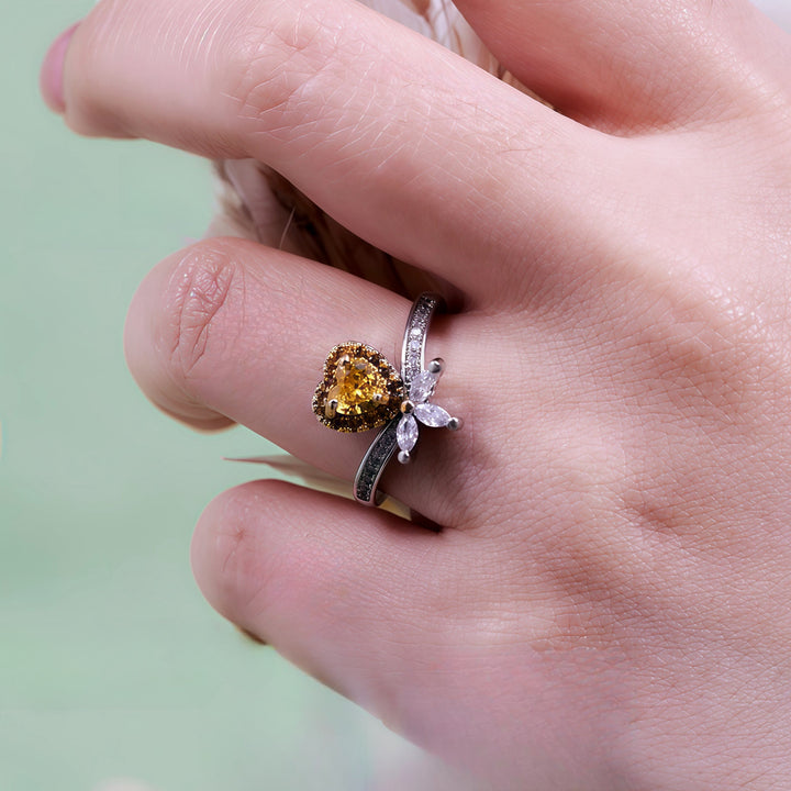 Olivenorma Heart Shape Citrine Crown White Zircon Ring - image 2