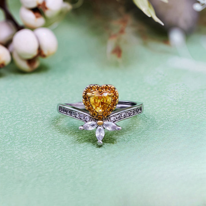 Olivenorma Heart Shape Citrine Crown White Zircon Ring - image 3