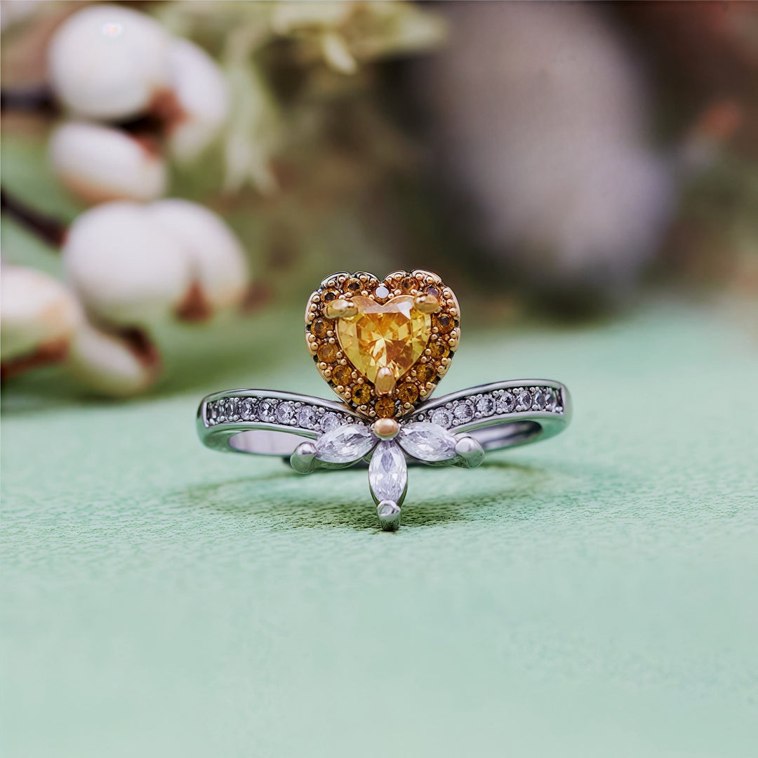 Olivenorma Heart Shape Citrine Crown White Zircon Ring - Citrine & White Zircon - image 0