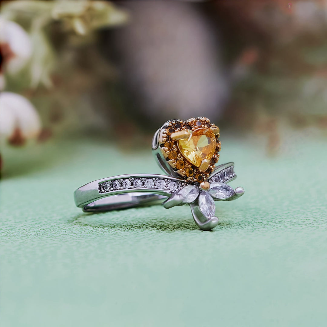 Olivenorma Heart Shape Citrine Crown White Zircon Ring - image 4