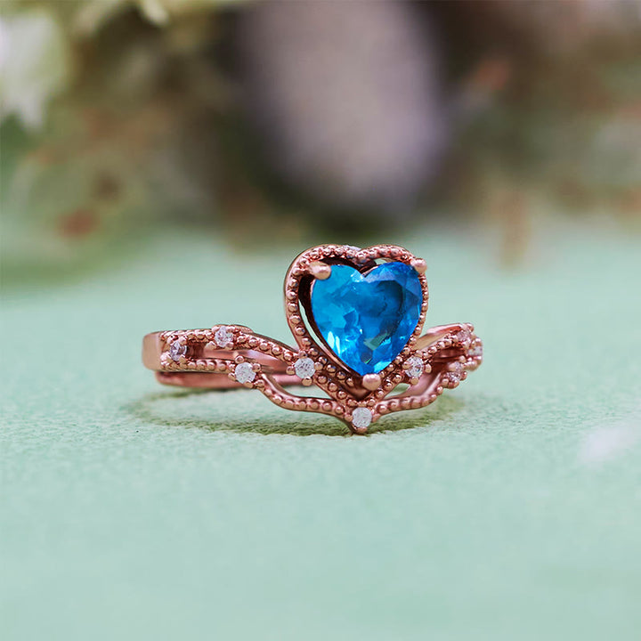 Olivenorma Heart Shape Blue Topaz Crown Shape Ring - image 5