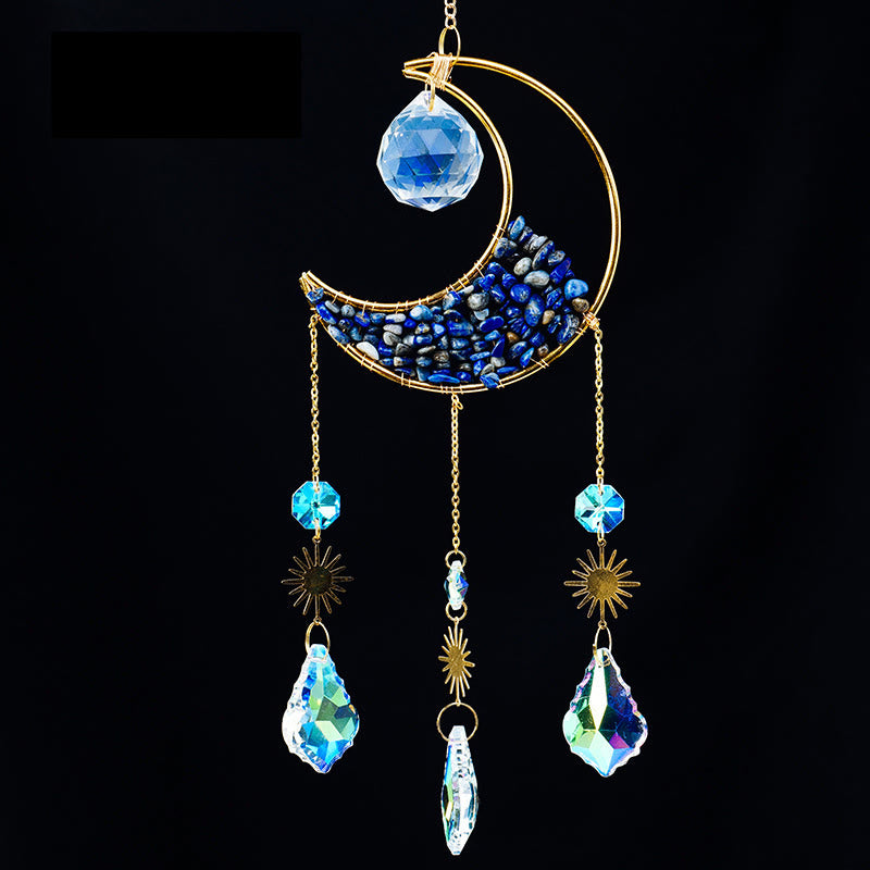 Olivenorma Crystal Gravel Crescent Sun Catcher Pendant Wind Chime - Lapis Lazuli - image 10