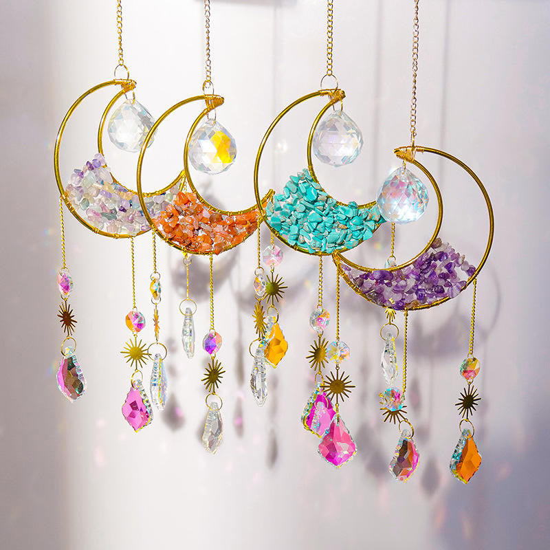 Olivenorma Crystal Gravel Crescent Sun Catcher Pendant Wind Chime - image 0