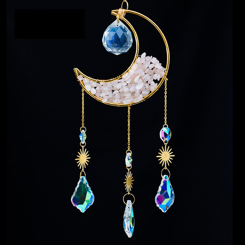 Olivenorma Crystal Gravel Crescent Sun Catcher Pendant Wind Chime - Rose Quartz - image 16