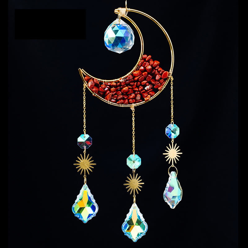 Olivenorma Crystal Gravel Crescent Sun Catcher Pendant Wind Chime - Red Jasper - image 14