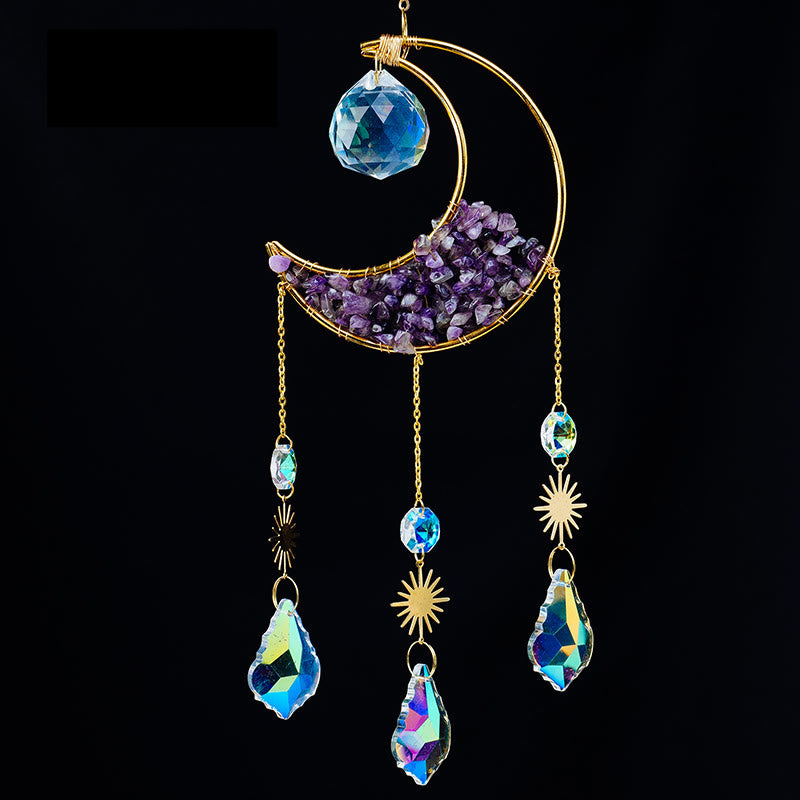 Olivenorma Crystal Gravel Crescent Sun Catcher Pendant Wind Chime - Amethyst - image 2