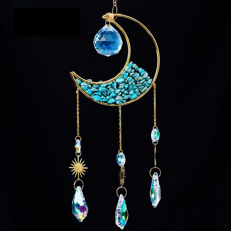 Olivenorma Crystal Gravel Crescent Sun Catcher Pendant Wind Chime - Turquoise - image 22