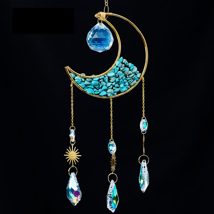 Olivenorma Crystal Gravel Crescent Sun Catcher Pendant Wind Chime - Turquoise - image 22