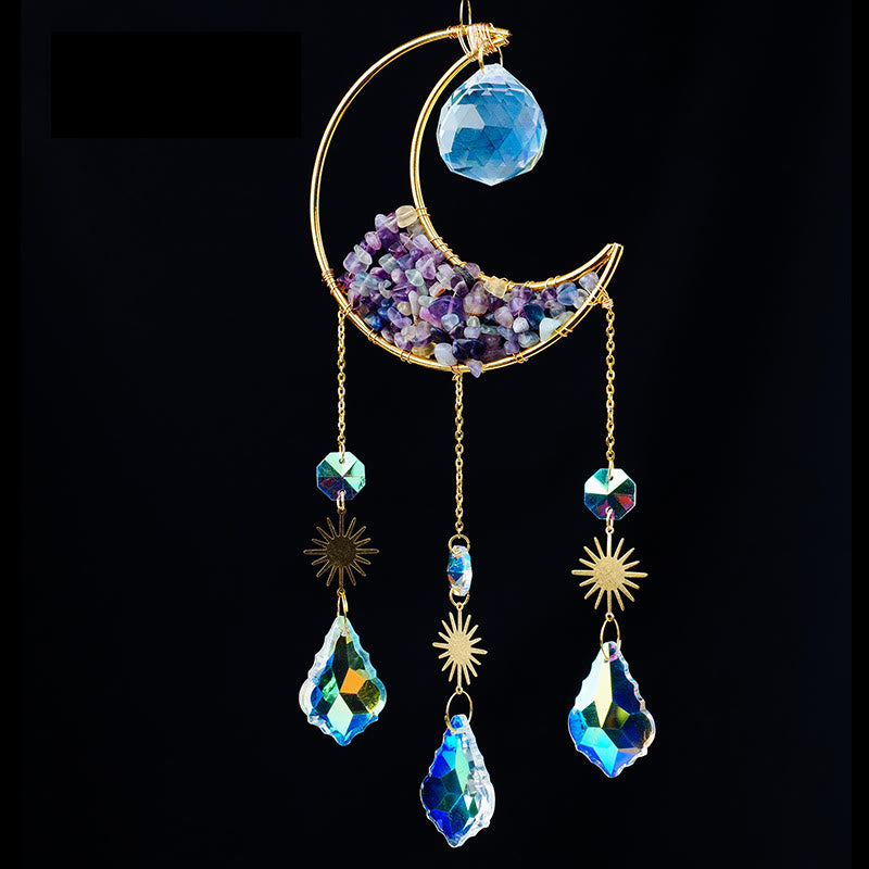 Olivenorma Crystal Gravel Crescent Sun Catcher Pendant Wind Chime - Rainbow Fluorite - image 12