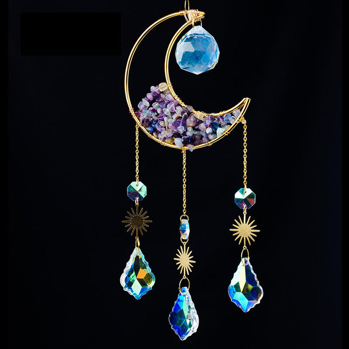 Olivenorma Crystal Gravel Crescent Sun Catcher Pendant Wind Chime - Rainbow Fluorite - image 12