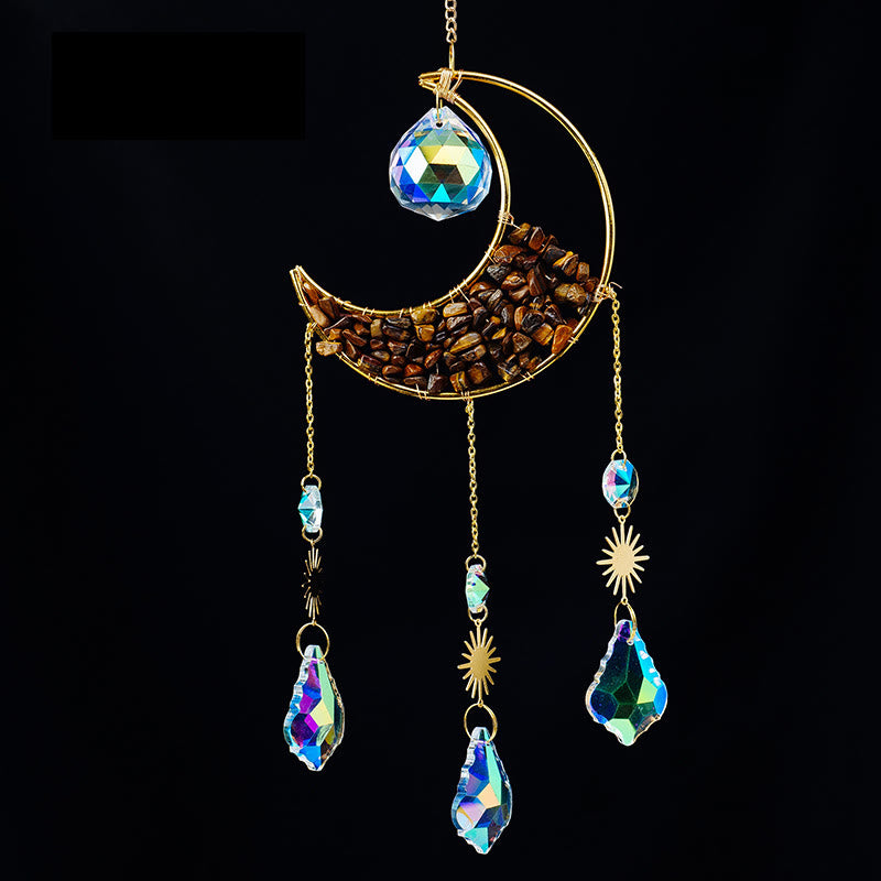 Olivenorma Crystal Gravel Crescent Sun Catcher Pendant Wind Chime - Tiger Eye - image 20