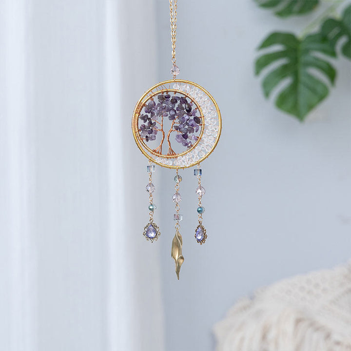 Olivenorma Tree of Life Amethyst Leaf Pendant Wind Chime - Amethyst & Clear Crystal - image 0