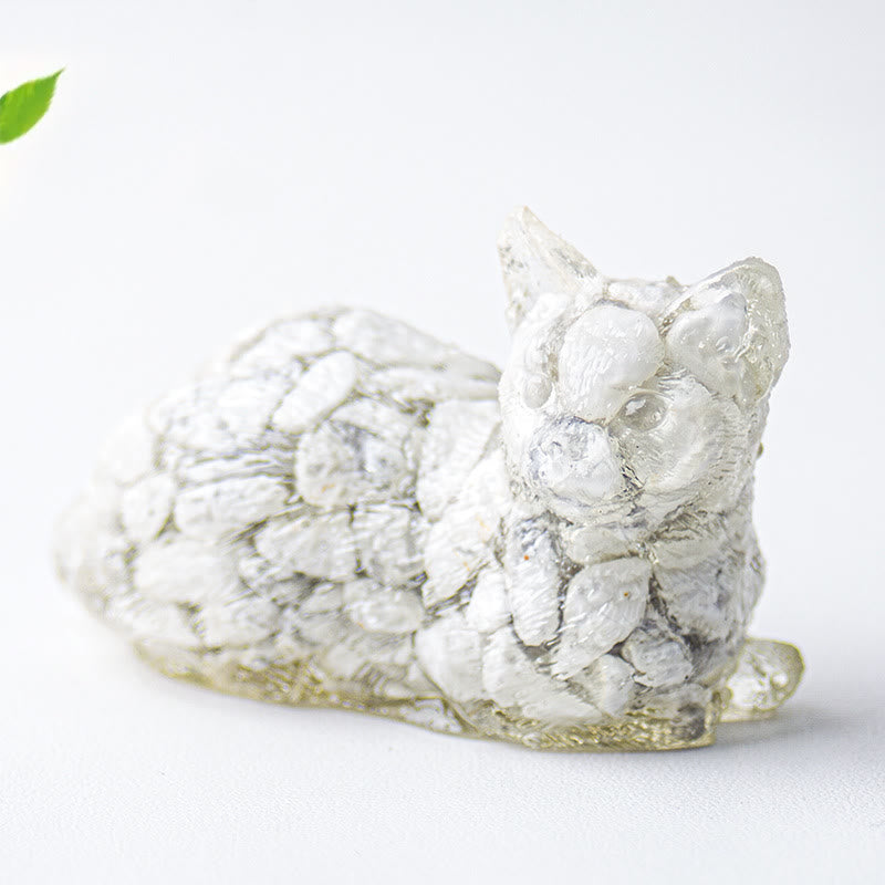 Olivenorma Crystal Gravel Epoxy Lying Kitten Gemstone Decoration - White Turquoise - image 45