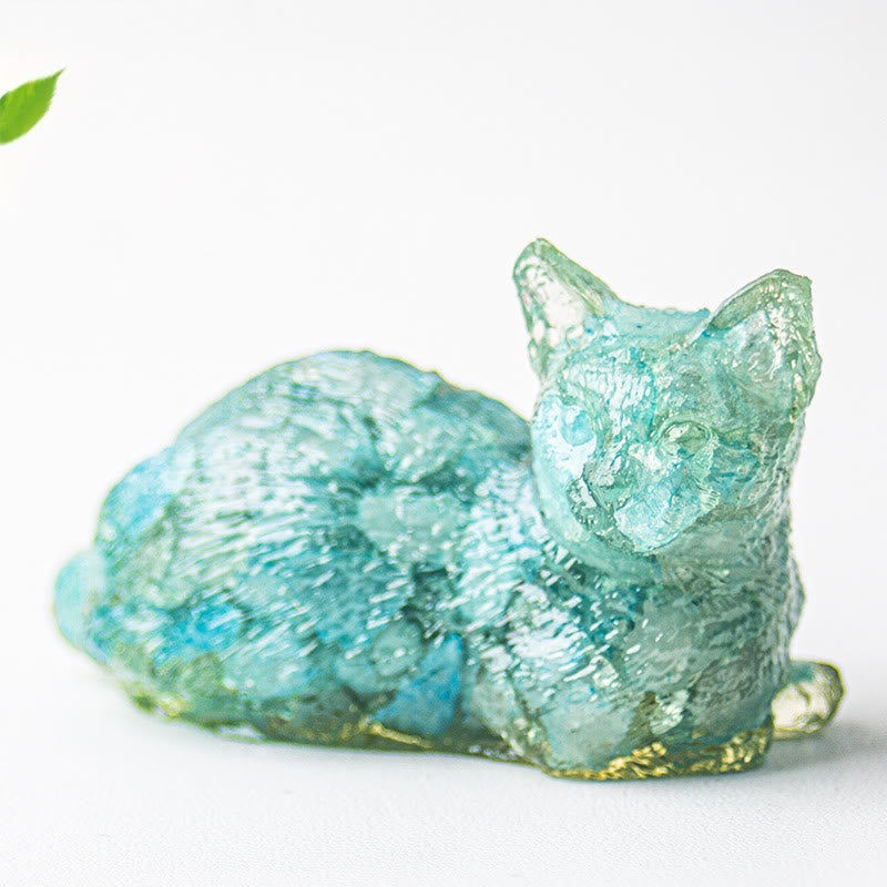 Olivenorma Crystal Gravel Epoxy Lying Kitten Gemstone Decoration - Aquamarine - image 5