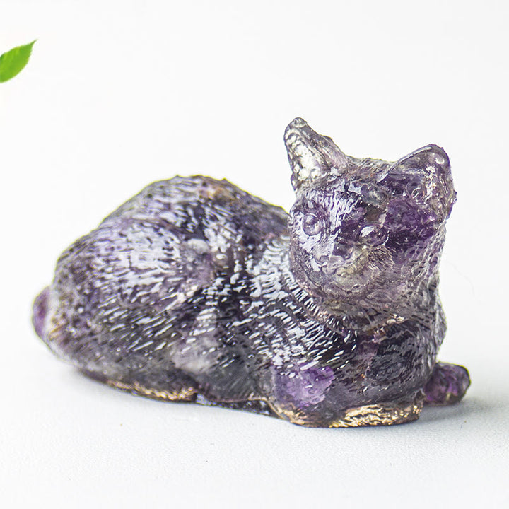 Olivenorma Crystal Gravel Epoxy Lying Kitten Gemstone Decoration - Amethyst - image 1