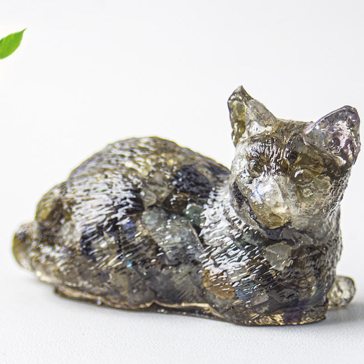 Olivenorma Crystal Gravel Epoxy Lying Kitten Gemstone Decoration - Labradorite - image 17