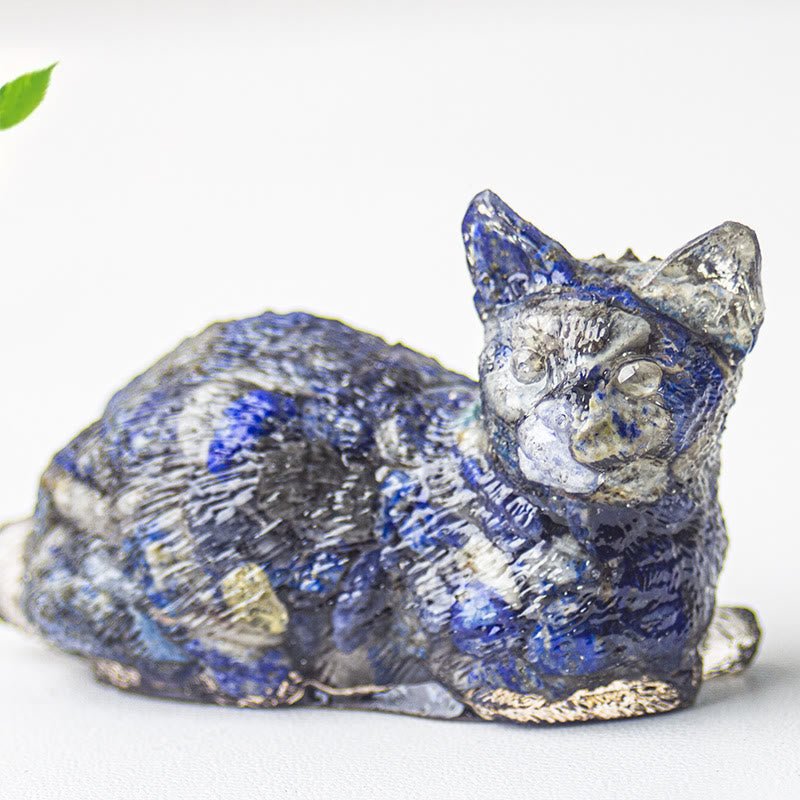 Olivenorma Crystal Gravel Epoxy Lying Kitten Gemstone Decoration - Lapis Lazuli - image 19
