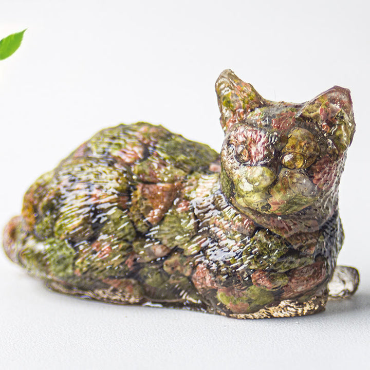 Olivenorma Crystal Gravel Epoxy Lying Kitten Gemstone Decoration - Unakite - image 43