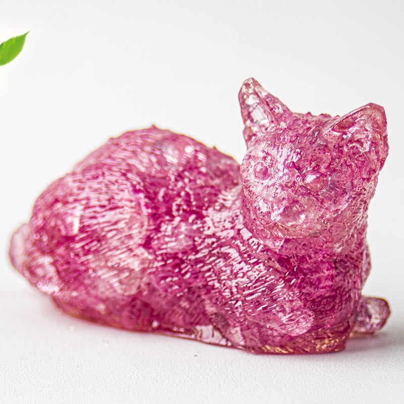 Olivenorma Crystal Gravel Epoxy Lying Kitten Gemstone Decoration - Pink Crystal - image 26