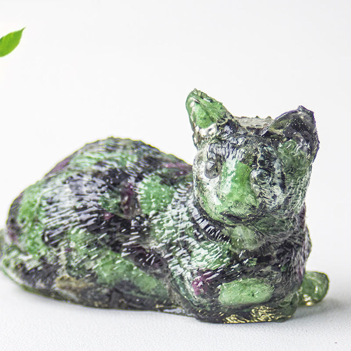 Olivenorma Crystal Gravel Epoxy Lying Kitten Gemstone Decoration - Ruby Zoisite - image 34