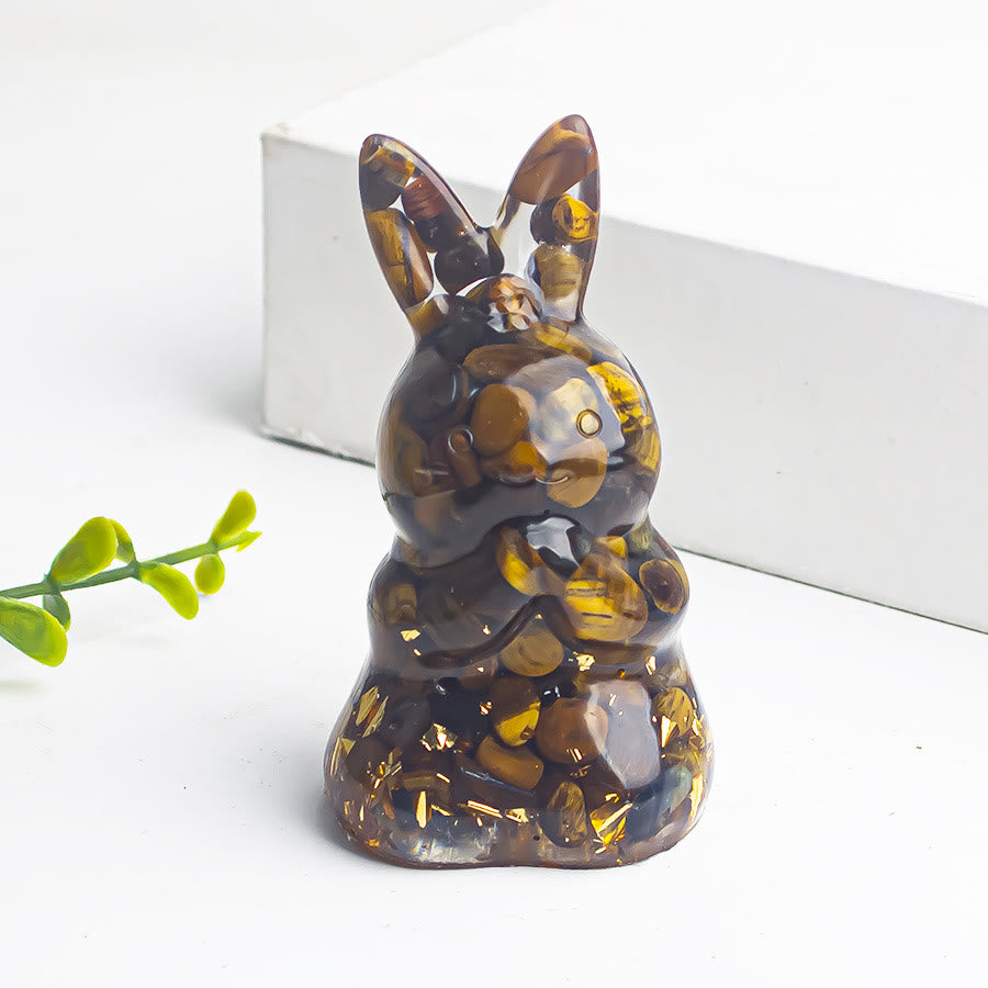 Olivenorma Crystal Gravel Epoxy Wishing Rabbit Gemstone Decoration - Tiger Eye - image 21