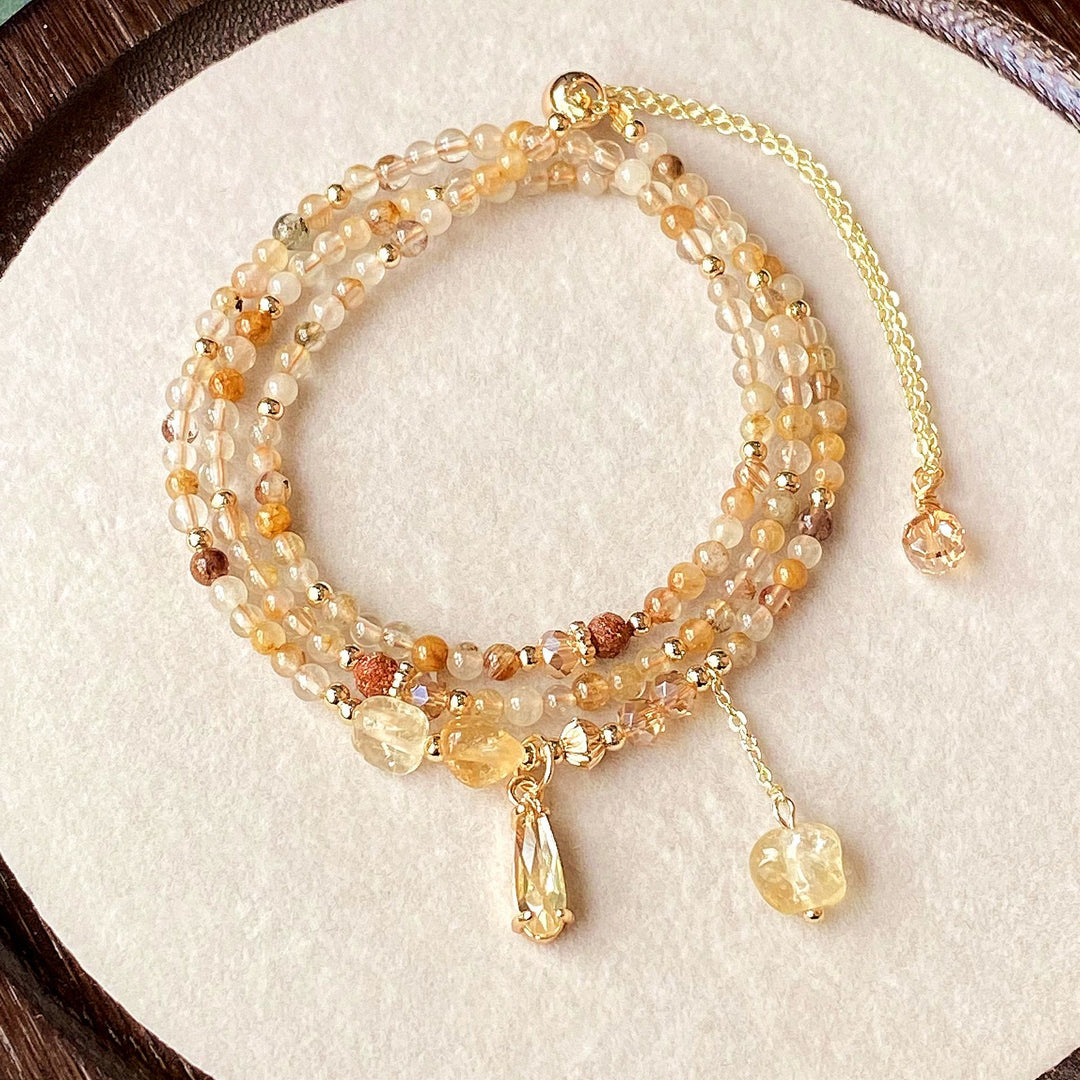 Olivenorma Citrine Gold Rutilated Quartz Beads Bracelet Necklace - Natural Stone - image 0