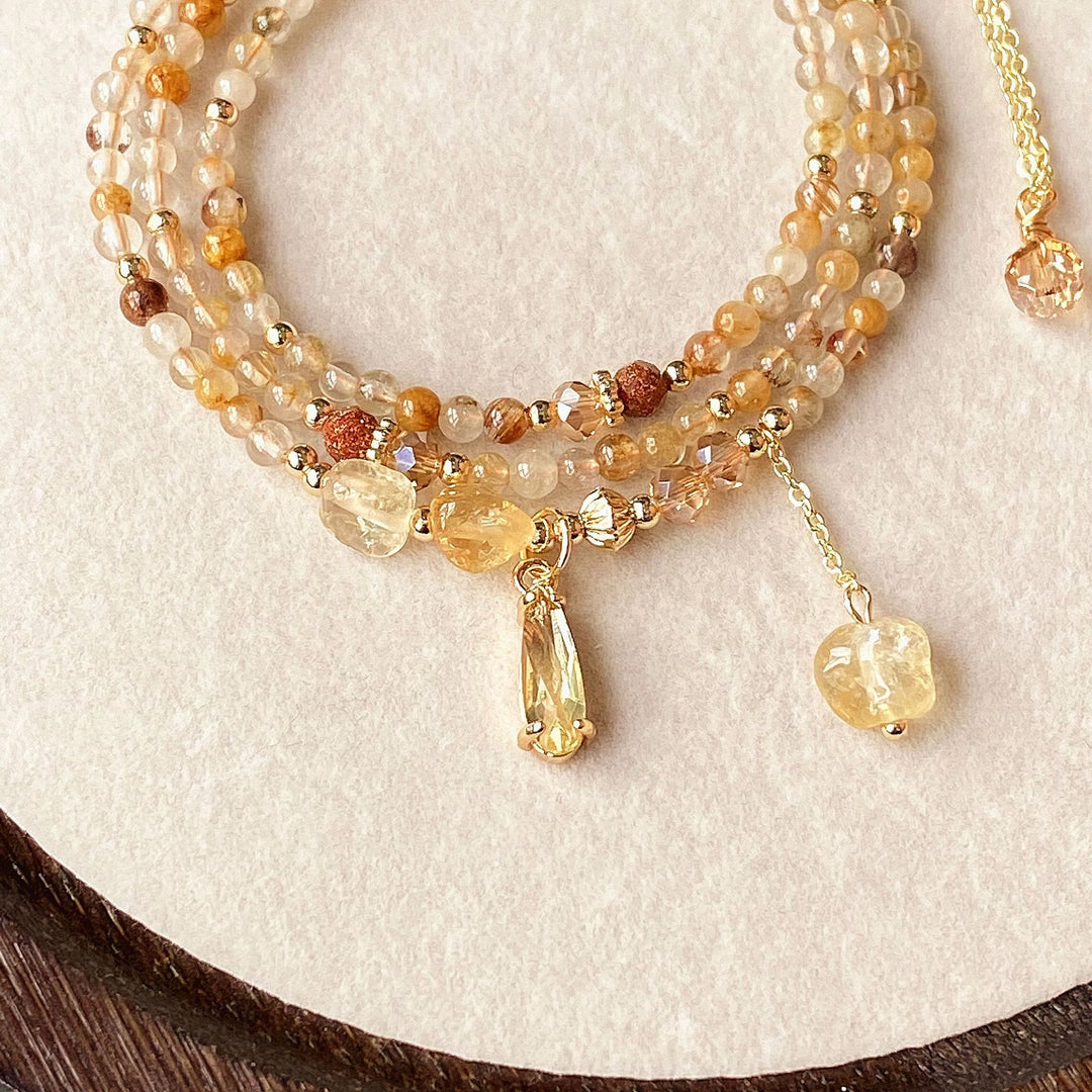 Olivenorma Citrine Gold Rutilated Quartz Beads Bracelet Necklace - image 2
