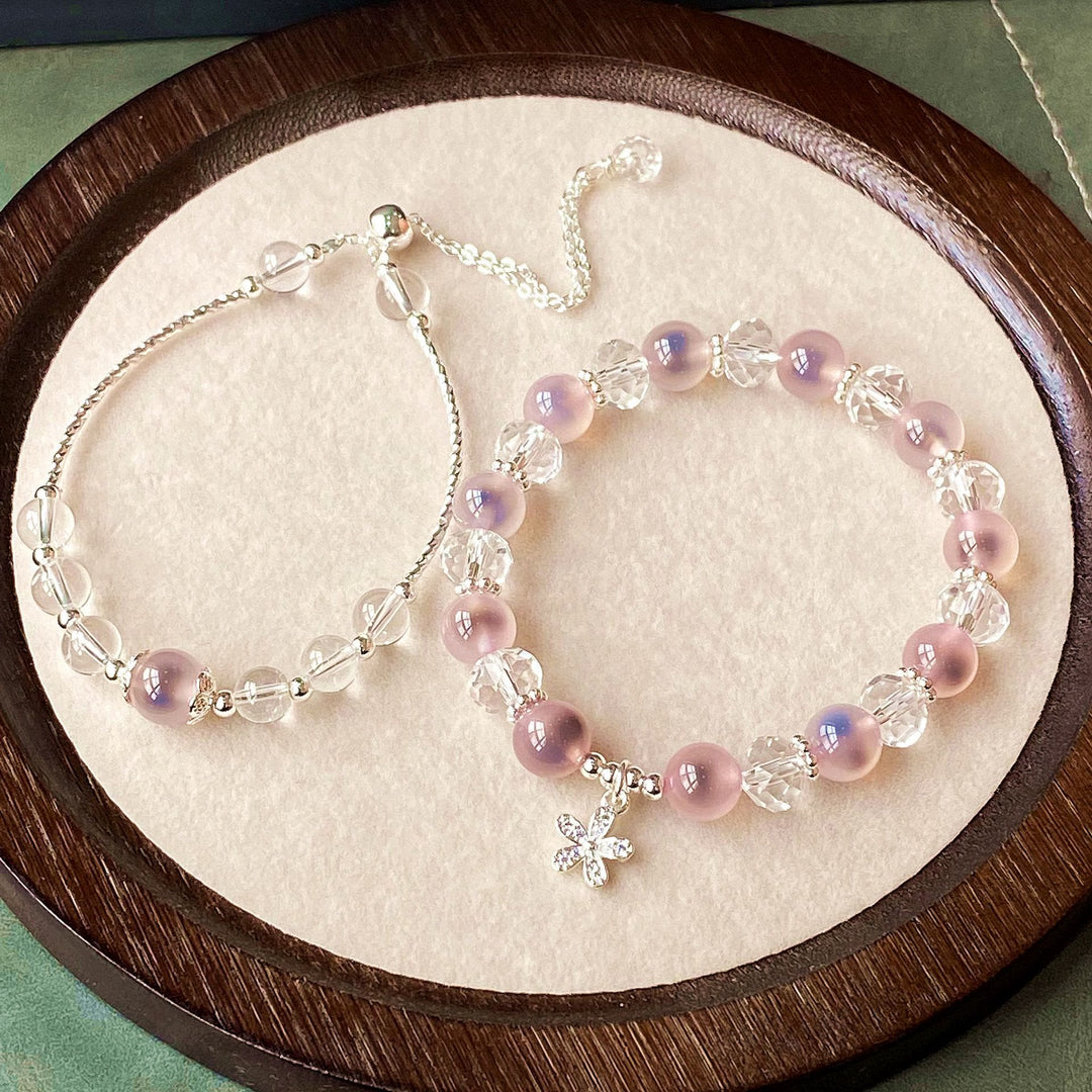 Olivenorma 2Pcs Pink Candy Agate Beaded Bracelet Set - image 1