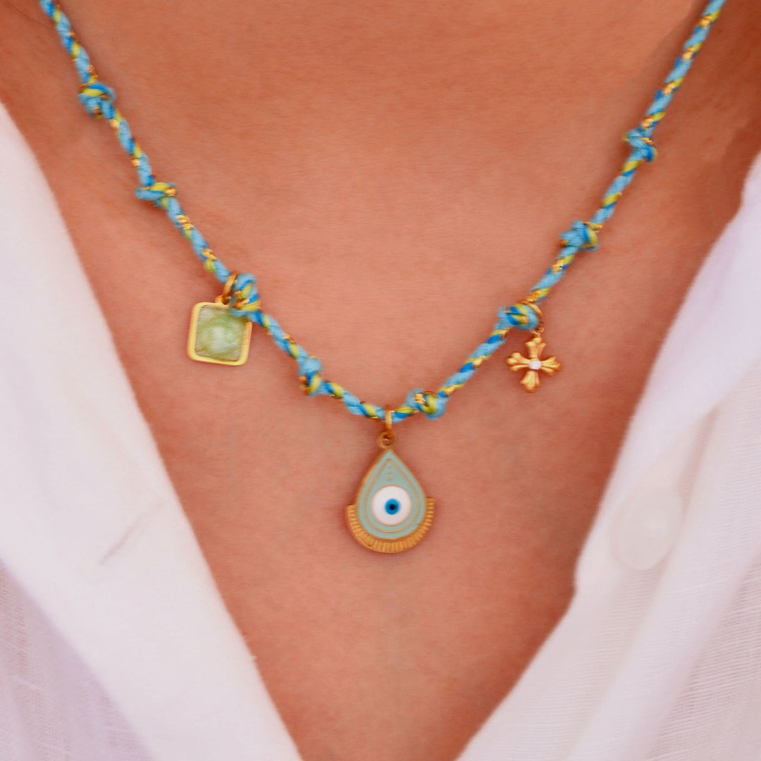 Olivenorma Colorful Braided Rope Natural Stone Pendant Necklace - image 2