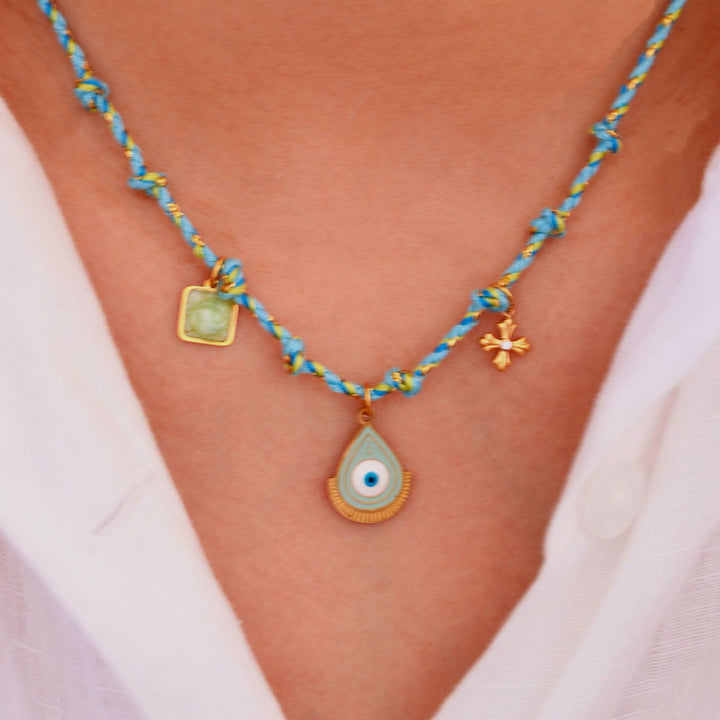 Olivenorma Colorful Braided Rope Natural Stone Pendant Necklace - image 2