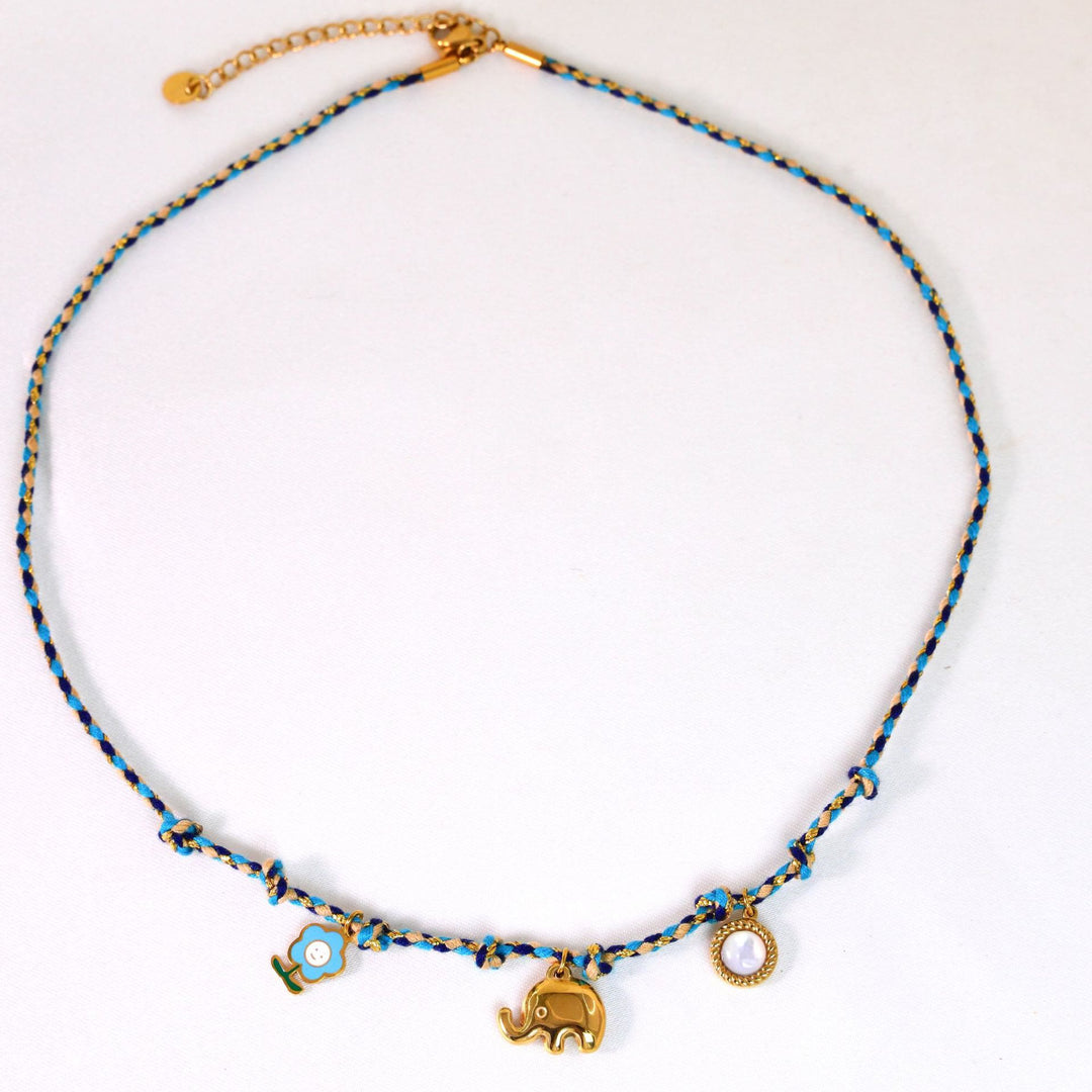 Olivenorma Colorful Braided Rope Natural Stone Pendant Necklace - Elephants & Flowers Necklace - image 10