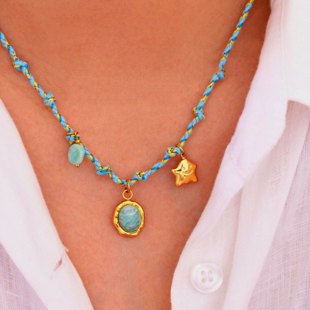 Olivenorma Colorful Braided Rope Natural Stone Pendant Necklace - image 14
