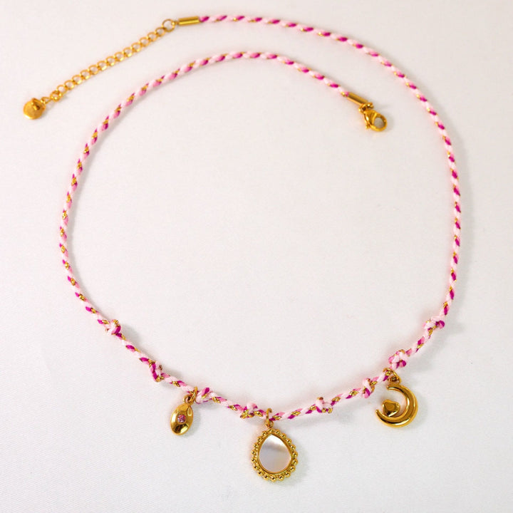 Olivenorma Colorful Braided Rope Natural Stone Pendant Necklace - Nacre Necklace - image 30