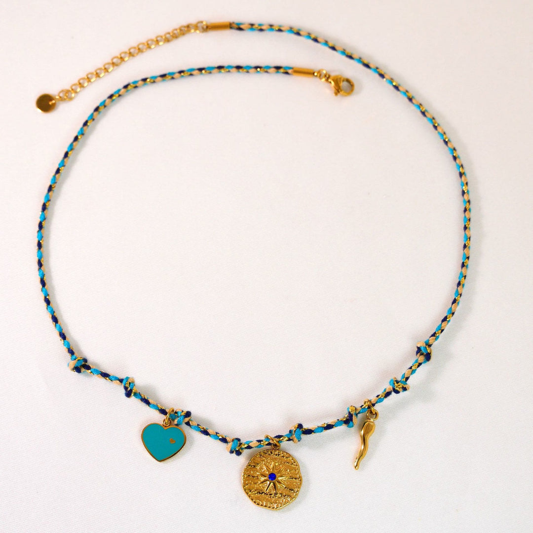 Olivenorma Colorful Braided Rope Natural Stone Pendant Necklace - Blue Heart Necklace - image 4