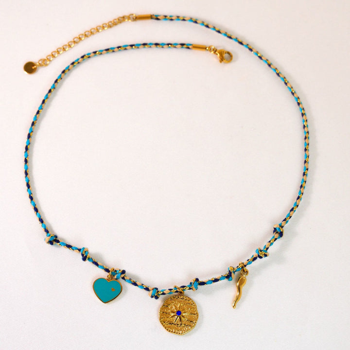 Olivenorma Colorful Braided Rope Natural Stone Pendant Necklace - Blue Heart Necklace - image 4