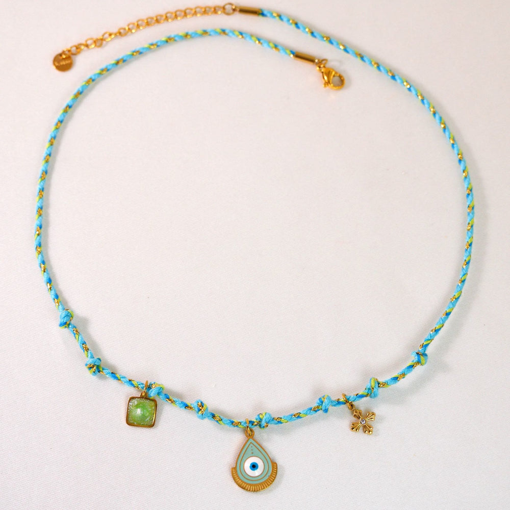 Olivenorma Colorful Braided Rope Natural Stone Pendant Necklace - Blue Evil Eye Necklace - image 1